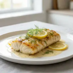 Délicieux filet de cabillaud surgelé au four, nappé de sauce et garni de citron et d'aneth. Une recette simple et savoureuse.