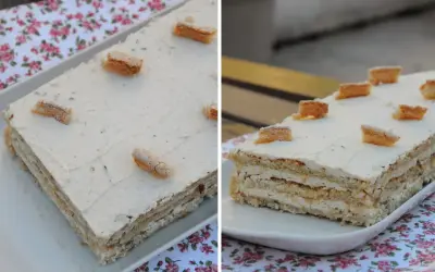 Gâteau Castel, une pâtisserie aux origines mystérieuses, est ici présenté avec sa crème onctueuse et ses décorations croquantes.