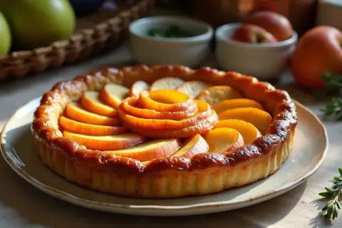 Une magnifique tarte tatin inratable, aux pommes caramélisées et à la pâte dorée, prête à être dégustée.