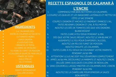 Recette espagnole de calamar à l'encre : ingrédients et étapes pour un plat savoureux.