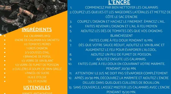 Recette espagnole de calamar à l'encre : ingrédients et étapes pour un plat savoureux.