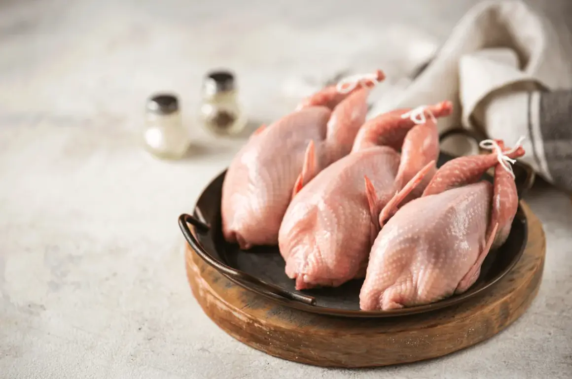 Trois cailles crues, prêtes pour une savoureuse sauce chasseur.